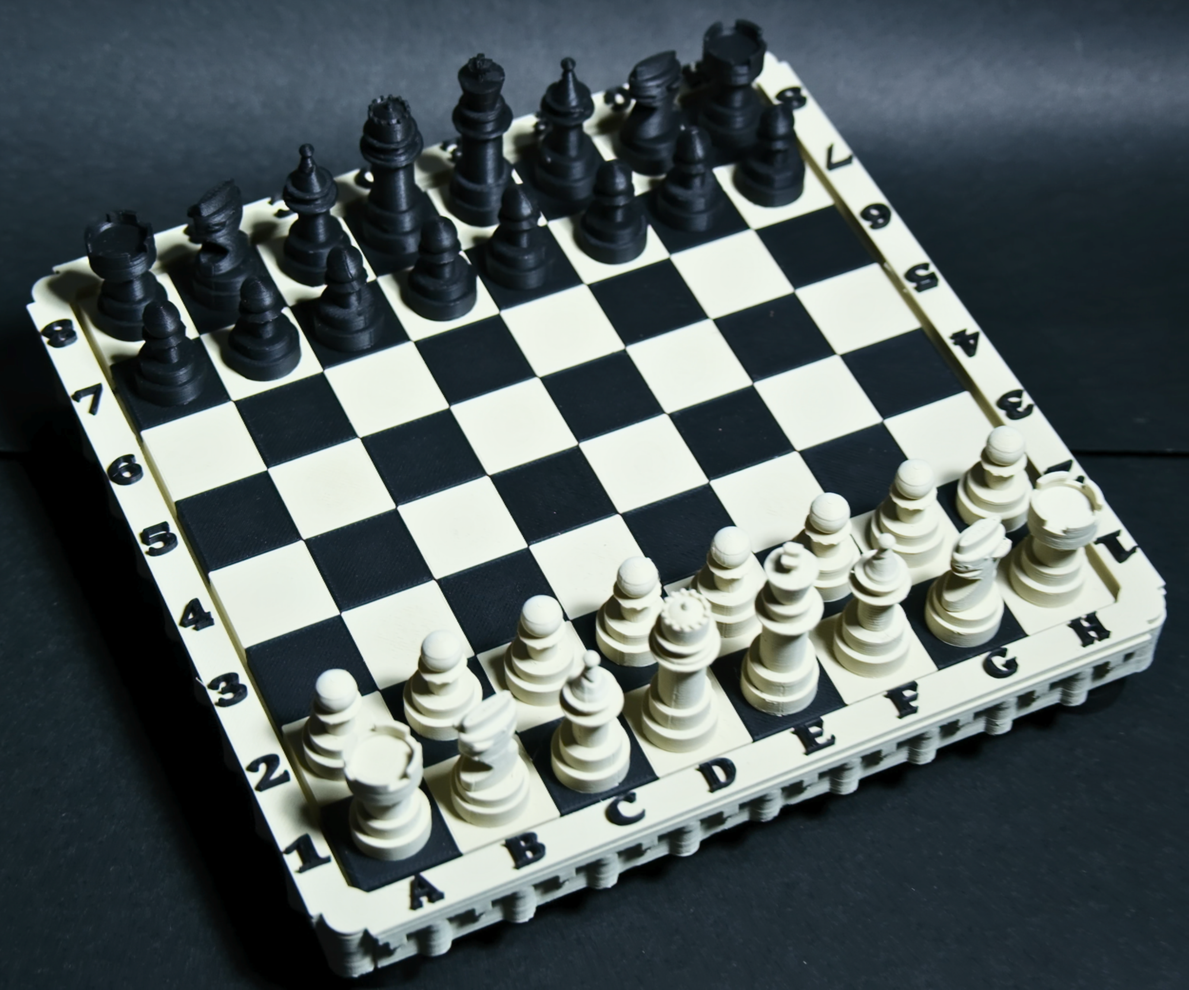 3D printed Ancient Roman magnetic chess board with cream and black pieces